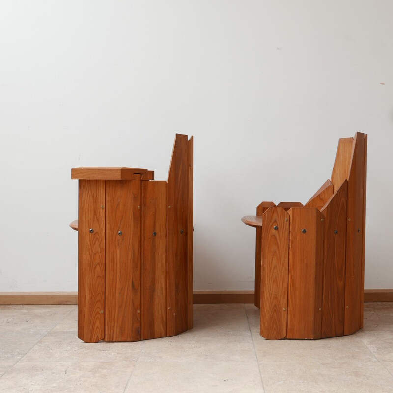 Paar vintage iepenhouten fauteuils van Pierre Chapo, Frankrijk 2009