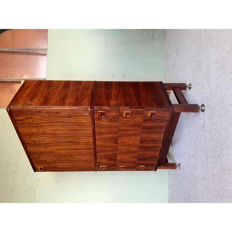 Vintage French rosewood storage cabinet by André Monpoix, 1950-1960s