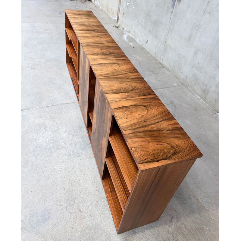 Vintage rosewood sideboard with flamed sliding doors, France 1950