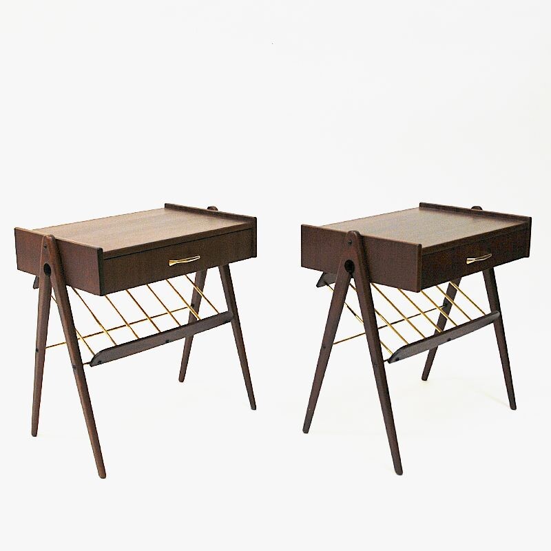 Pair of vintage dark teak side tables, Sweden 1960