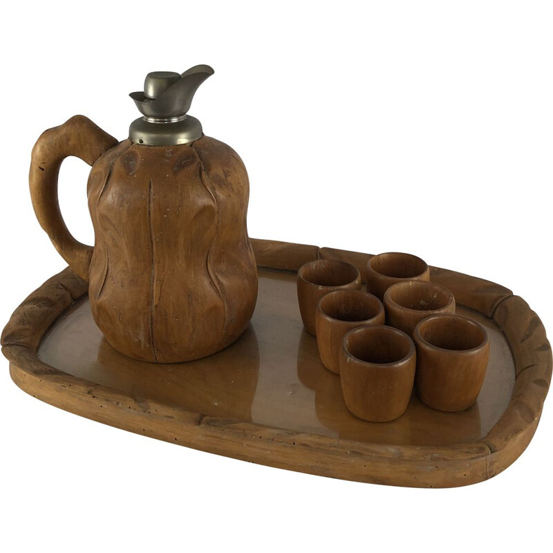 Juego de decantador, bandeja y vaso vintage de Aldo Tura para Macabo, 1950