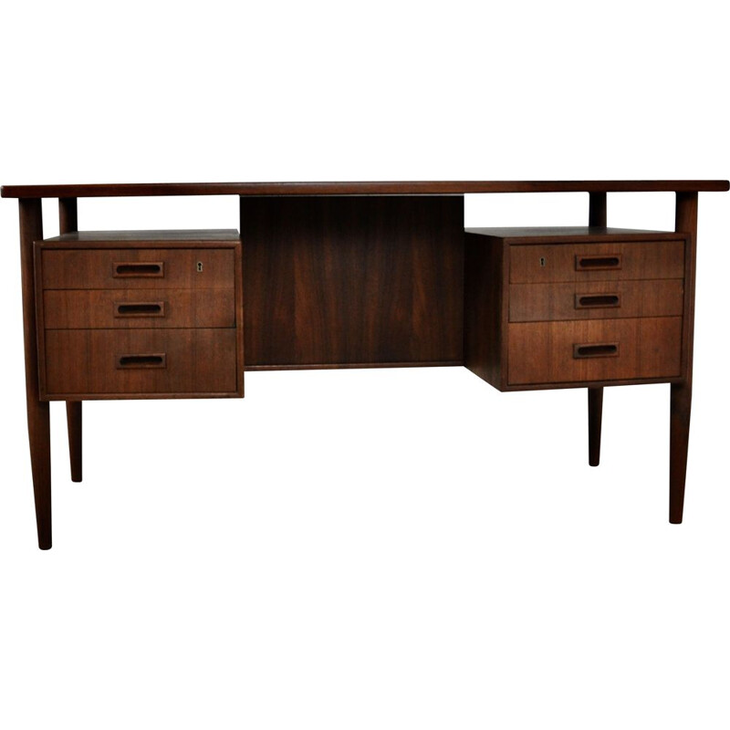 Vintage free standing teak desk by Arne Vodder, 1960s