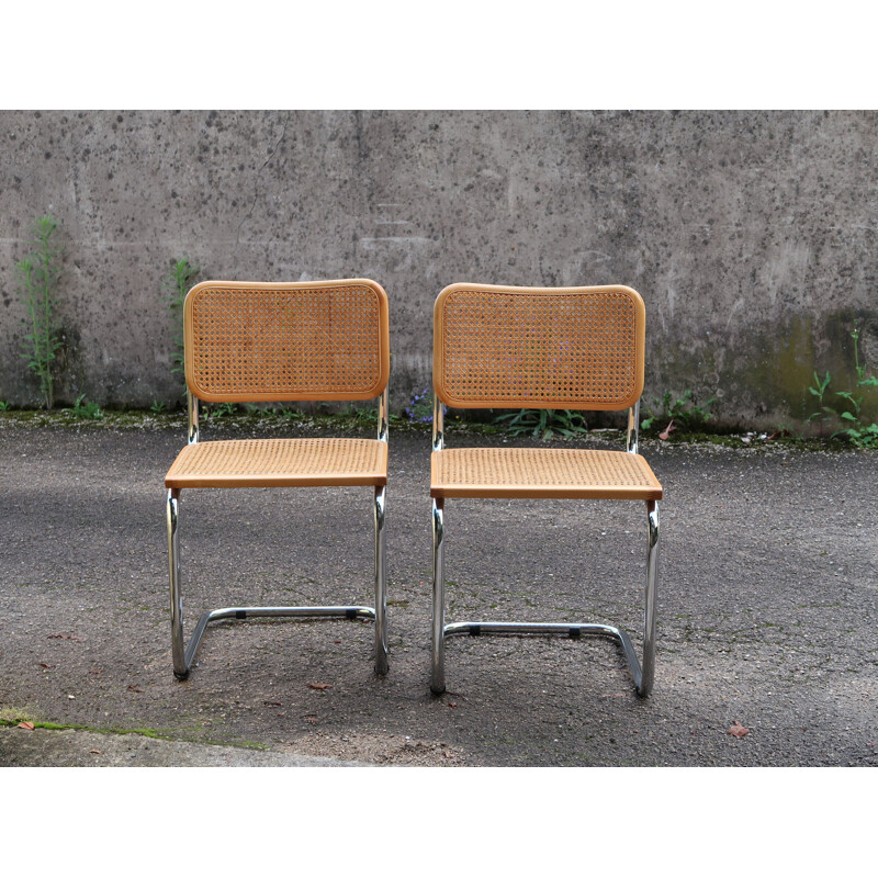 Pair of vintage beech and cane chairs S32 by Marcel Breuer