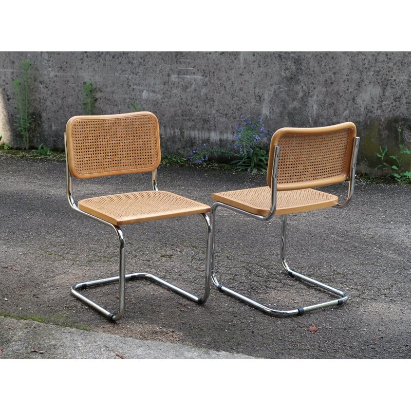 Pair of vintage beech and cane chairs S32 by Marcel Breuer