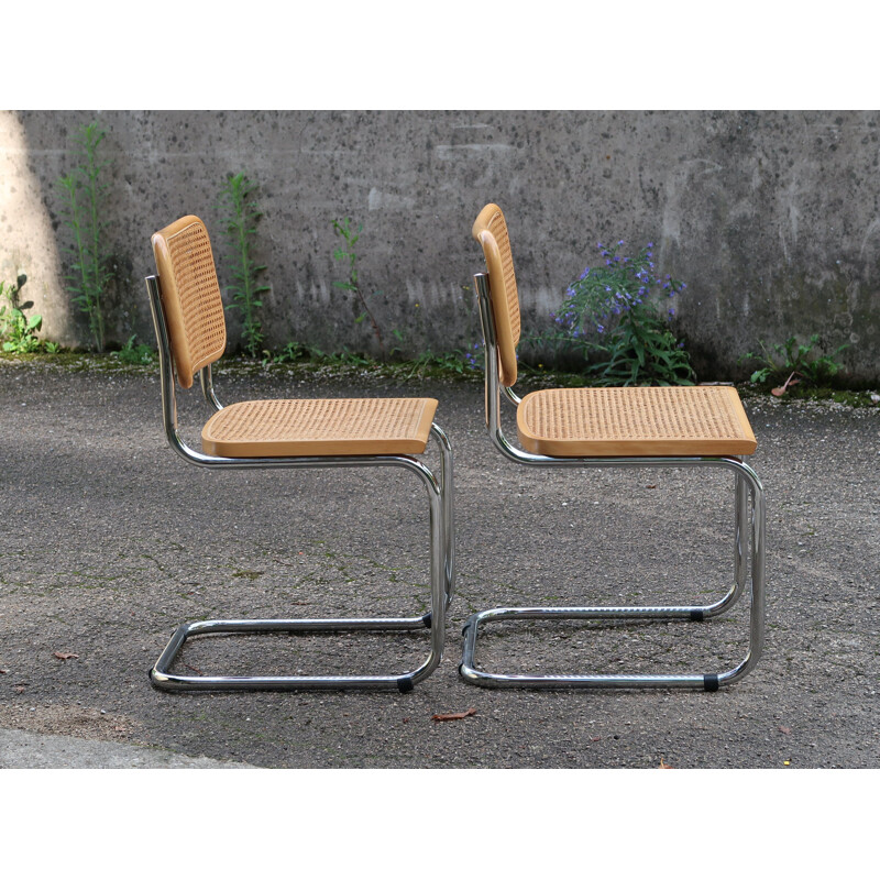 Paire de chaises vintage S32 en hêtre et cannage de Marcel Breuer