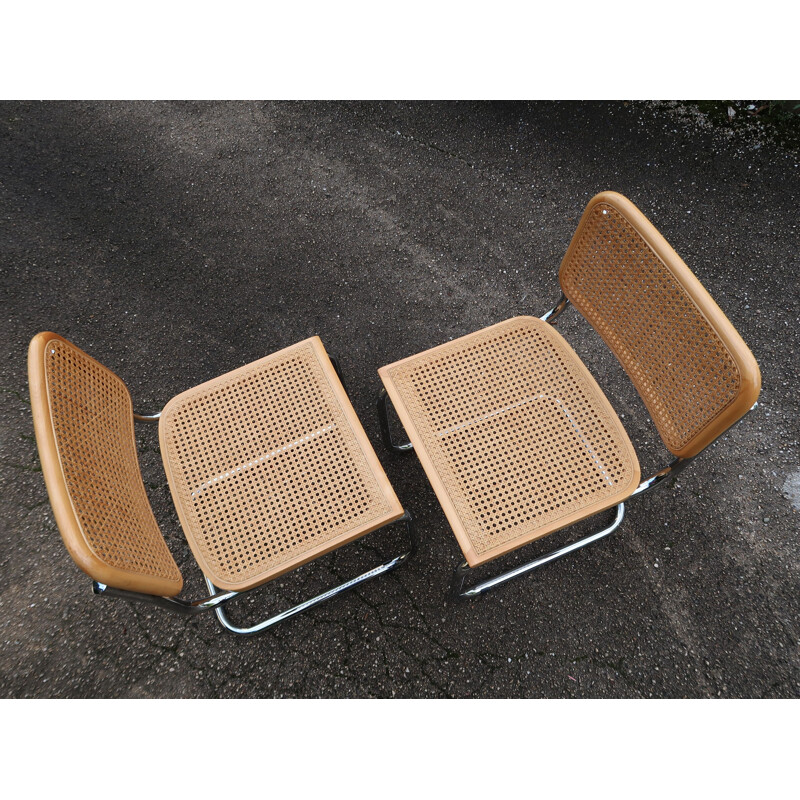 Paire de chaises vintage S32 en hêtre et cannage de Marcel Breuer