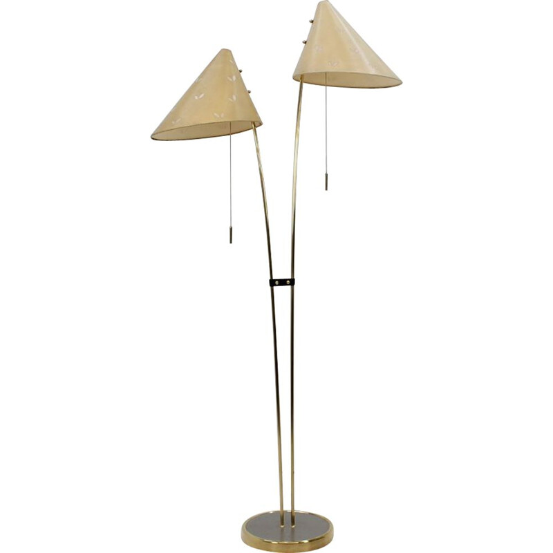 Mid-century brass and fabric floor lamp by Napako, Czechoslovakia