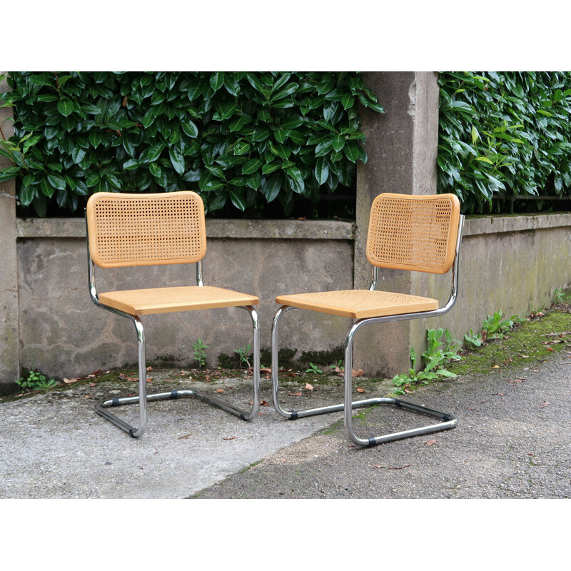 Paire de chaises vintage S32 en hêtre et cannage de Marcel Breuer