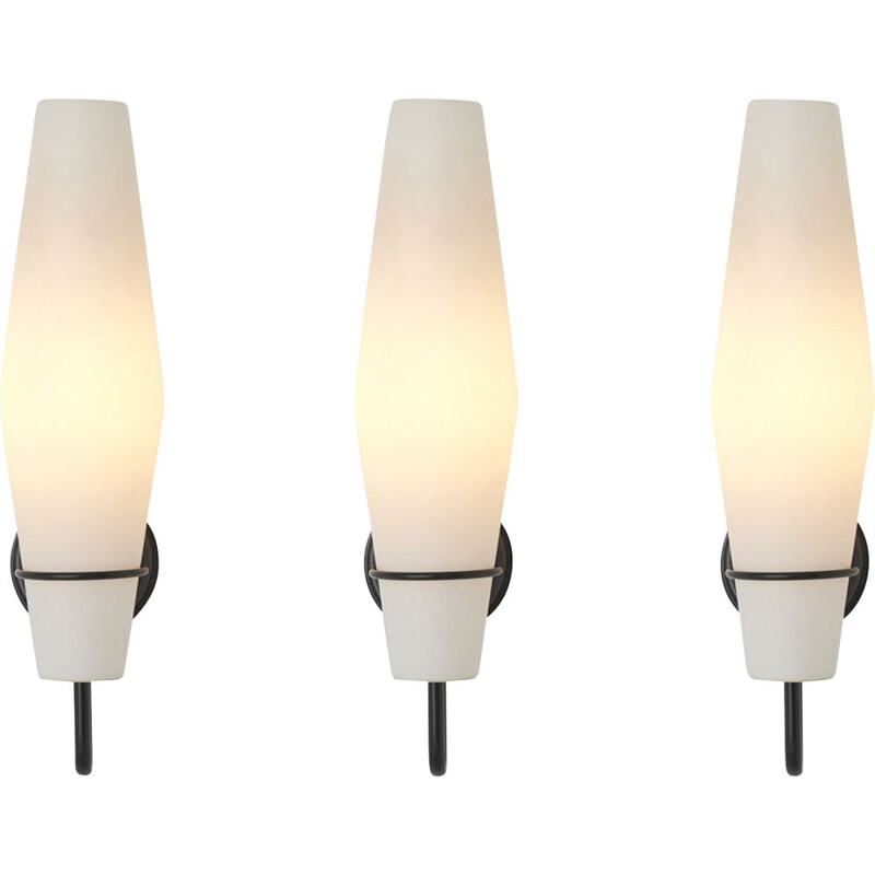 Set of 3 vintage wall lamps in opaline glass by Raak Amsterdam, Netherlands 1960s