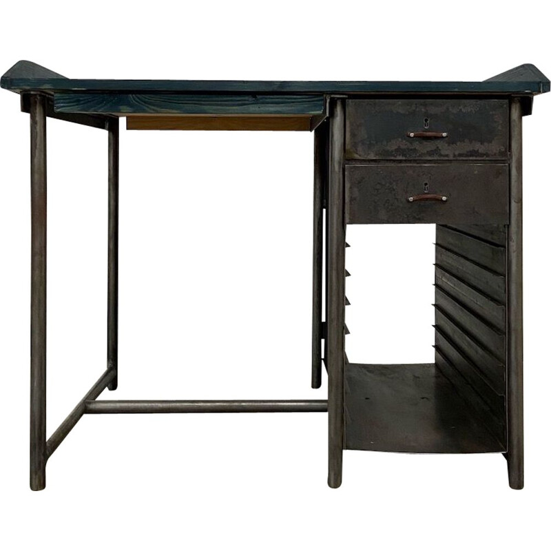 Mid-century industrial wood and metal desk, CZ