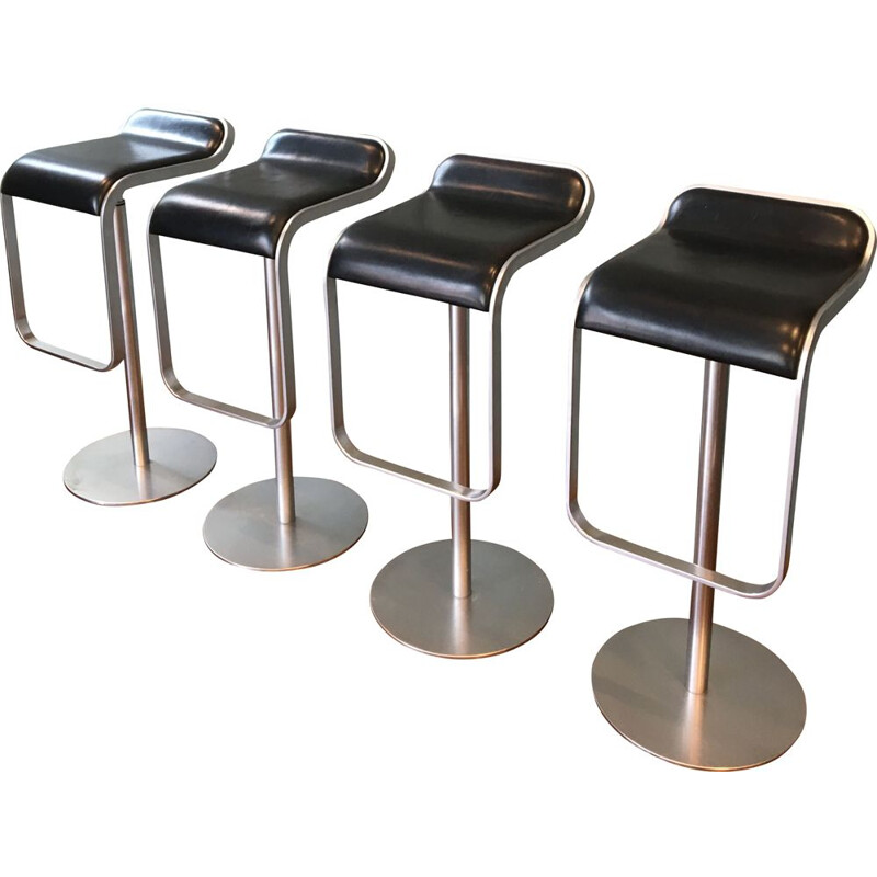 Set of 4 vintage La Palma black leather stools