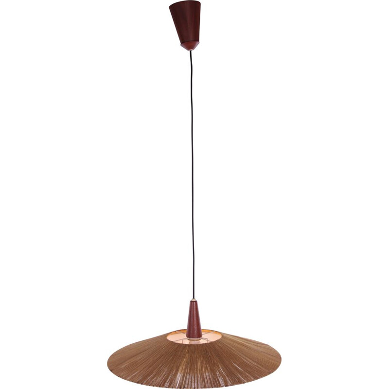 Vintage sisal pendant lamp with plexiglas by Temde, 1960s