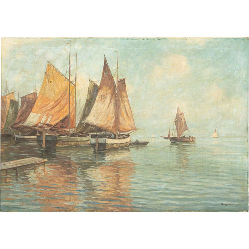 Pintura a óleo Vintage de Burghausen, 1920