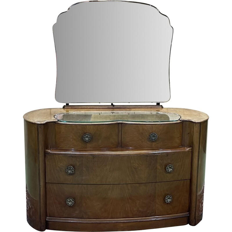 Vintage Art Deco English dressing table in walnut