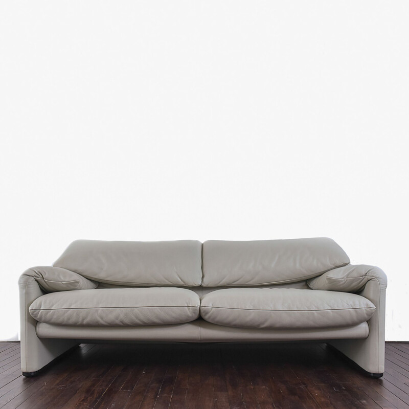 Vintage-Sofa aus grauem Leder Maralunga 67502 von Vico Magistretti für Cassina