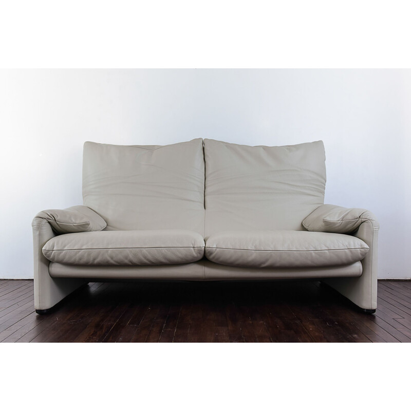 Grijs lederen sofa Maralunga 67502 van Vico Magistretti voor Cassina