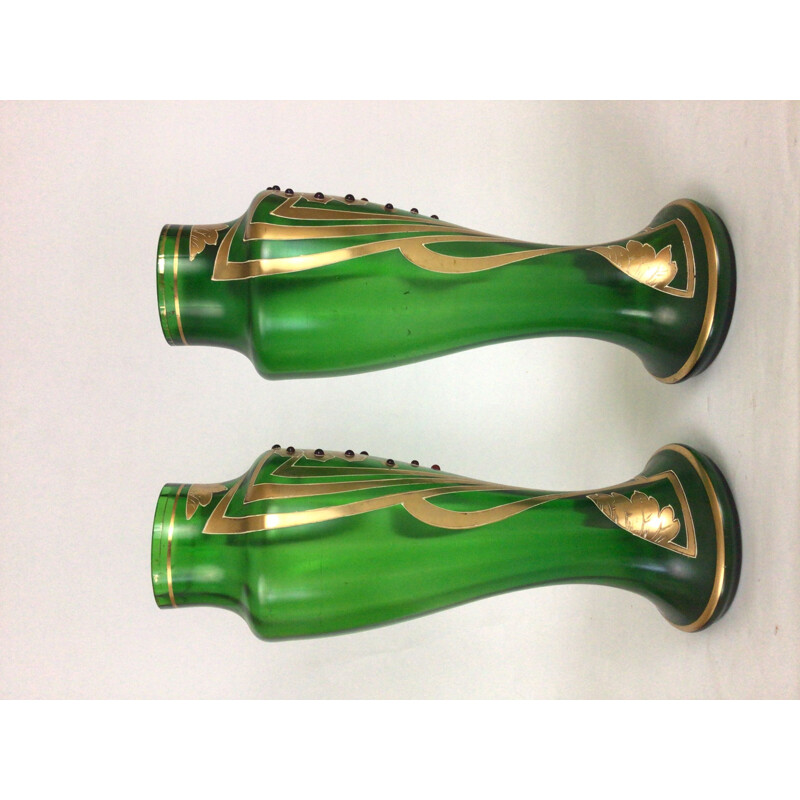 Pair of vintage enamelled glass vases by François Théodore Legras