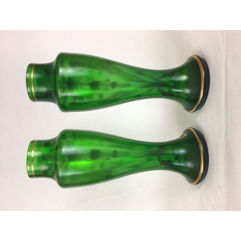 Pair of vintage enamelled glass vases by François Théodore Legras