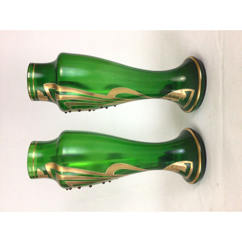 Pair of vintage enamelled glass vases by François Théodore Legras