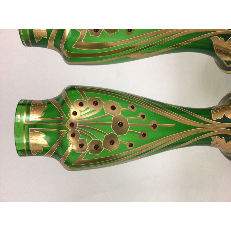 Pair of vintage enamelled glass vases by François Théodore Legras