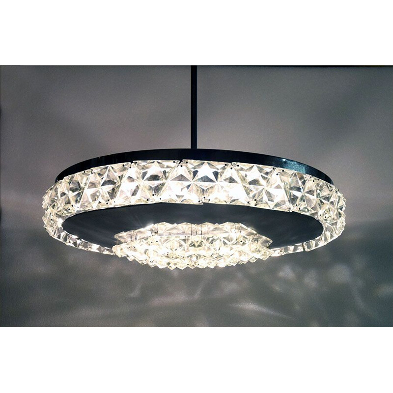 Vintage chrome-plated brass chandelier with crystal gems by Kinkeldey, Germany, 1970