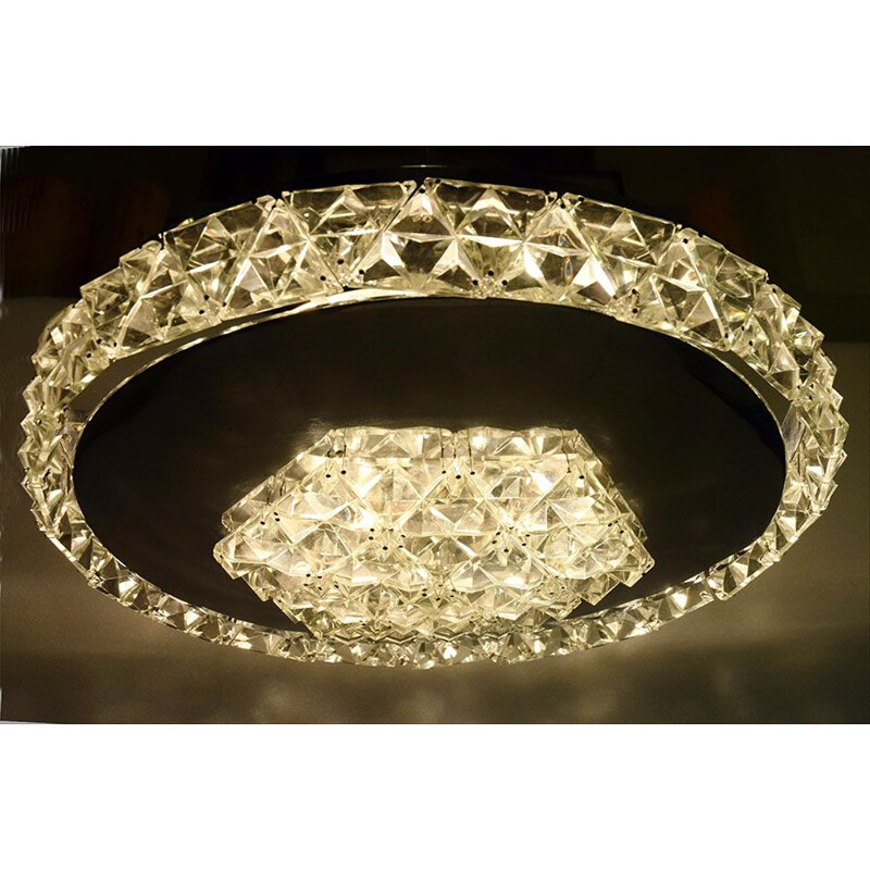 Vintage chrome-plated brass chandelier with crystal gems by Kinkeldey, Germany, 1970