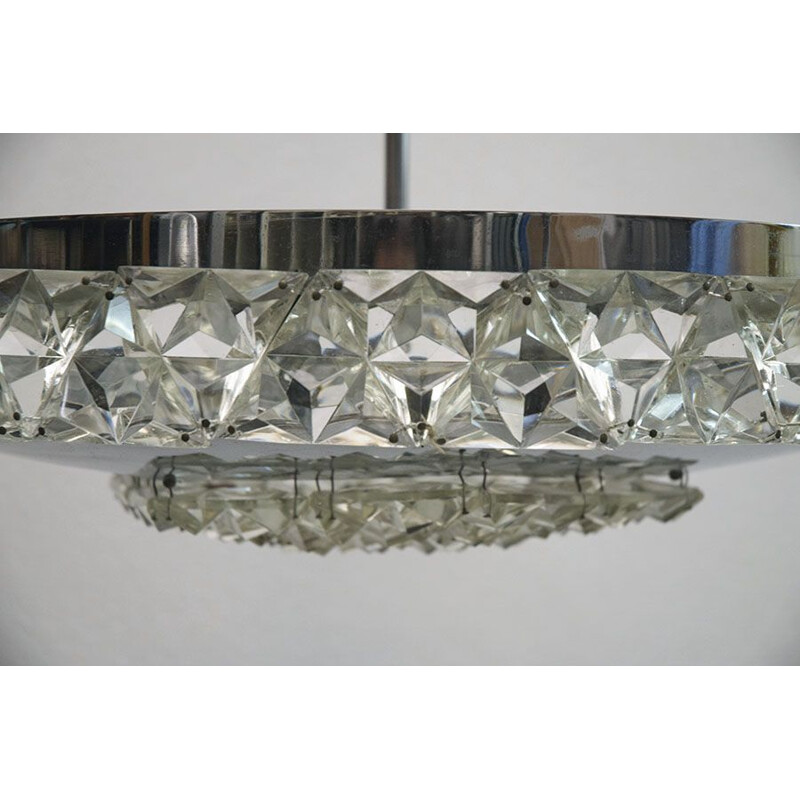 Vintage chrome-plated brass chandelier with crystal gems by Kinkeldey, Germany, 1970