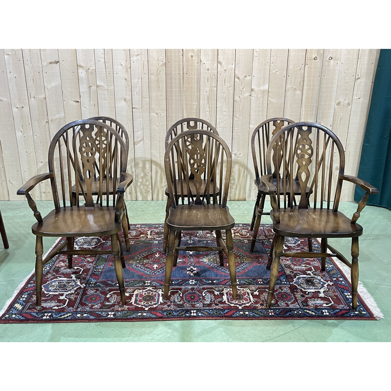 Set of 4 chairs and 2 armchairs, vintage English 1970