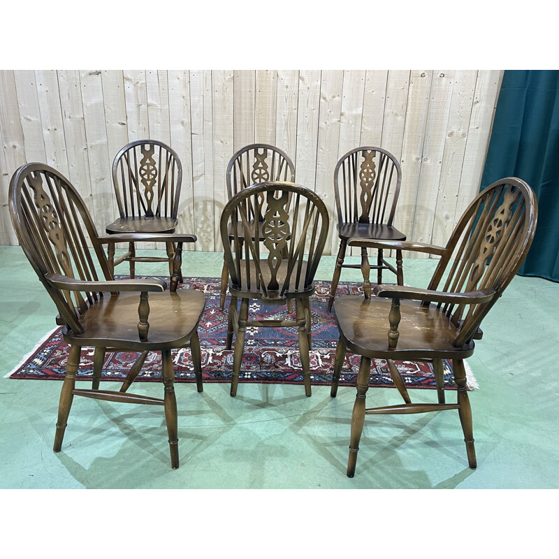 Set of 4 chairs and 2 armchairs, vintage English 1970