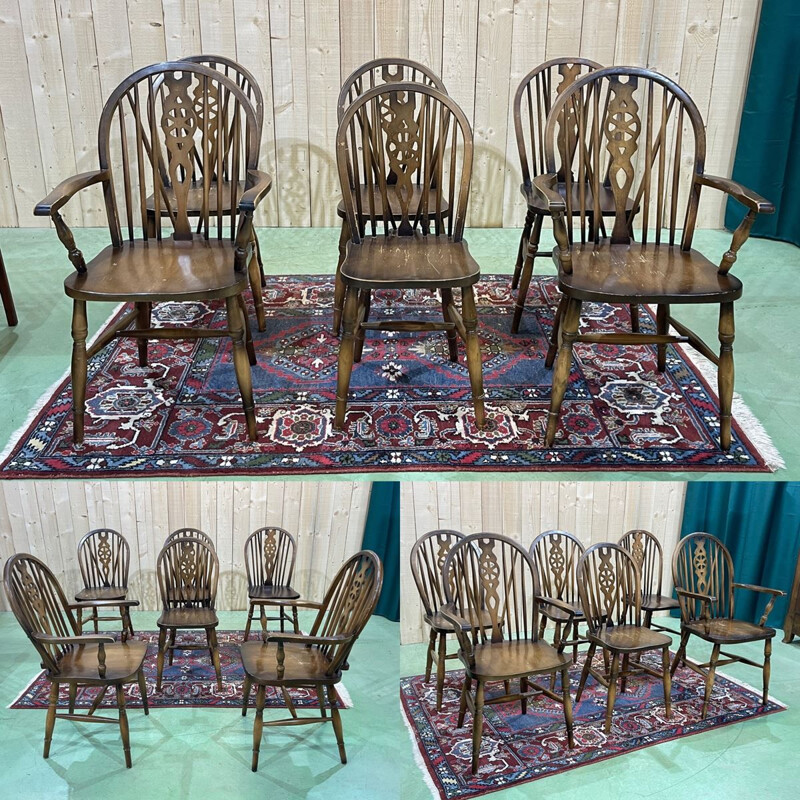 Set of 4 chairs and 2 armchairs, vintage English 1970