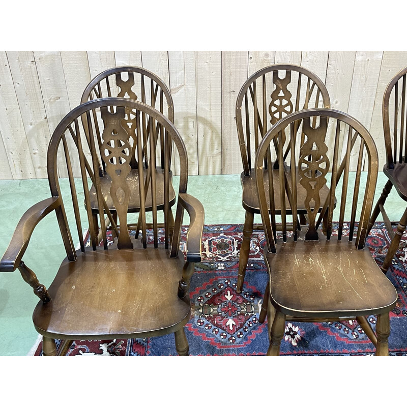 Set of 4 chairs and 2 armchairs, vintage English 1970