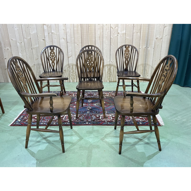 Ensemble de 4 chaises et 2 fauteuils vintage, anglais 1970