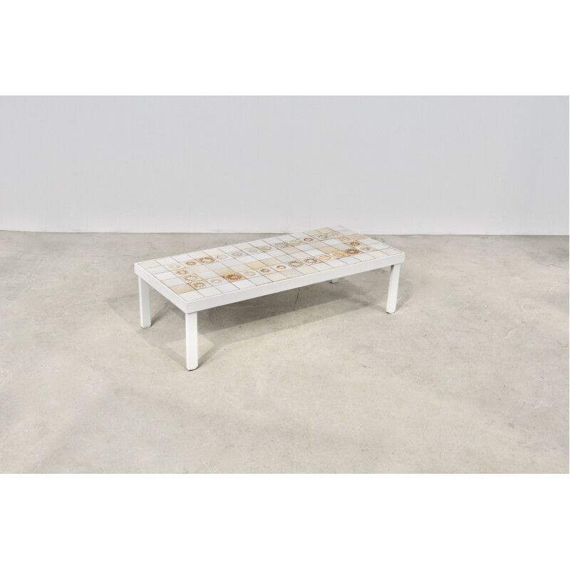 Vintage Sun coffee table in ceramic and metal by Roger Capron, 1960