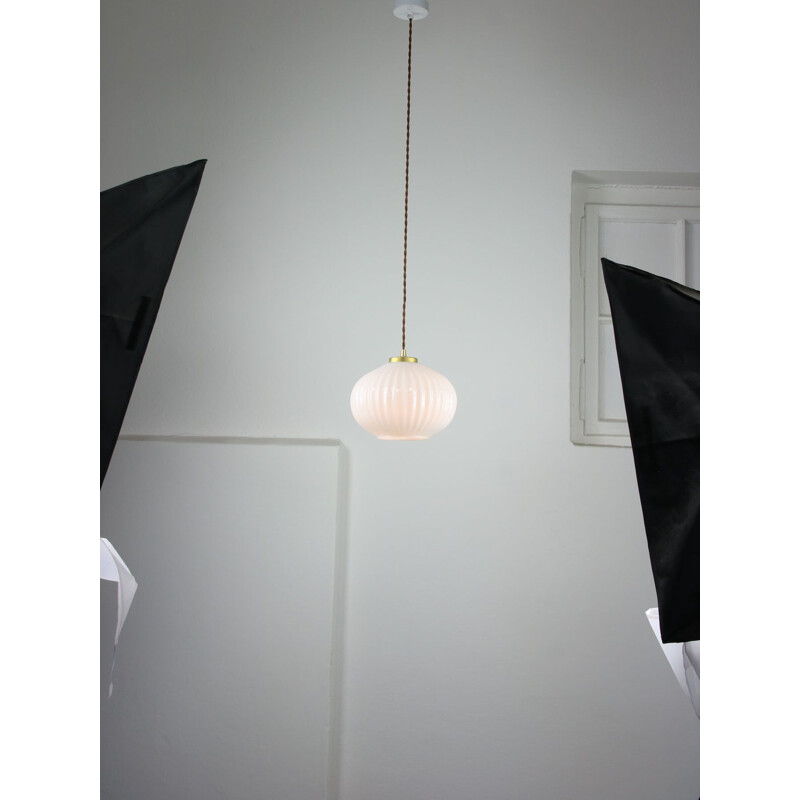 Vintage opal glass and brass pendant lamp