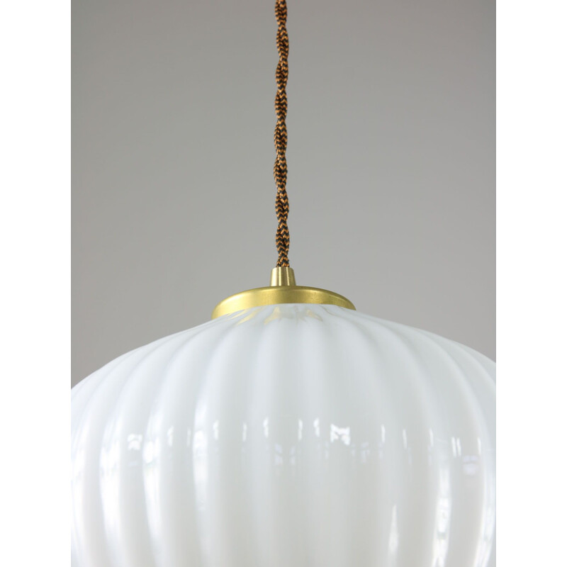 Vintage opal glass and brass pendant lamp