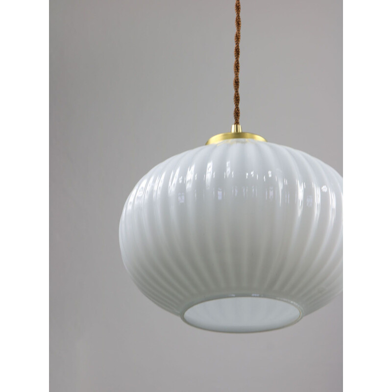 Vintage opal glass and brass pendant lamp