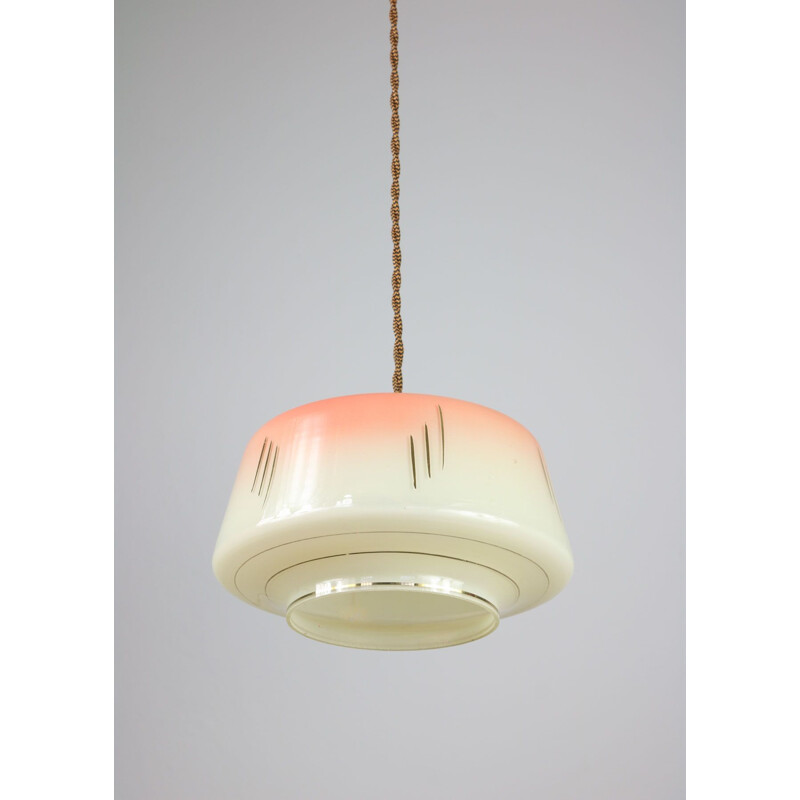 Vintage salmon pendant lamp in glass and brass