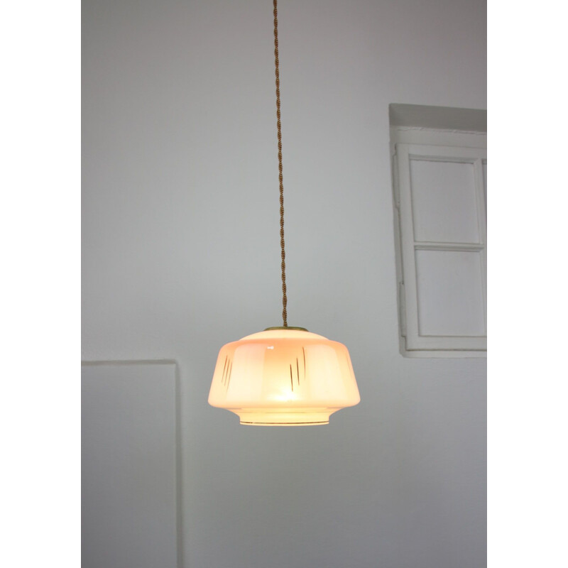 Vintage salmon pendant lamp in glass and brass