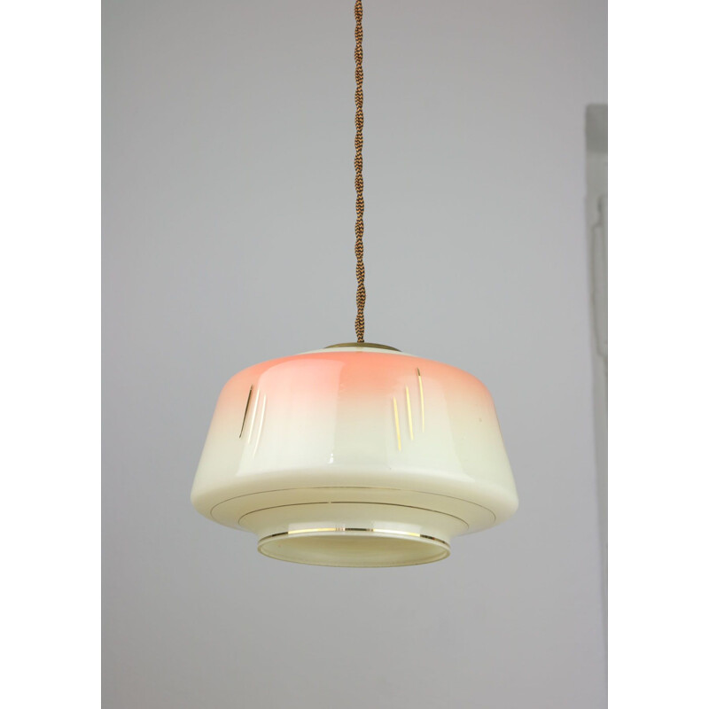 Vintage salmon pendant lamp in glass and brass