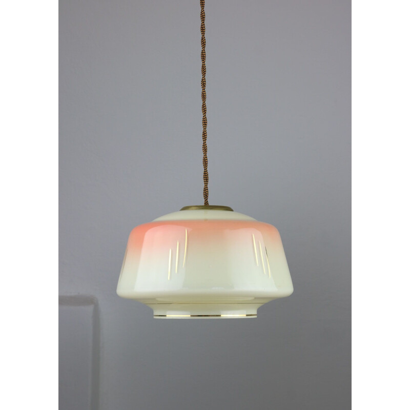 Vintage salmon pendant lamp in glass and brass