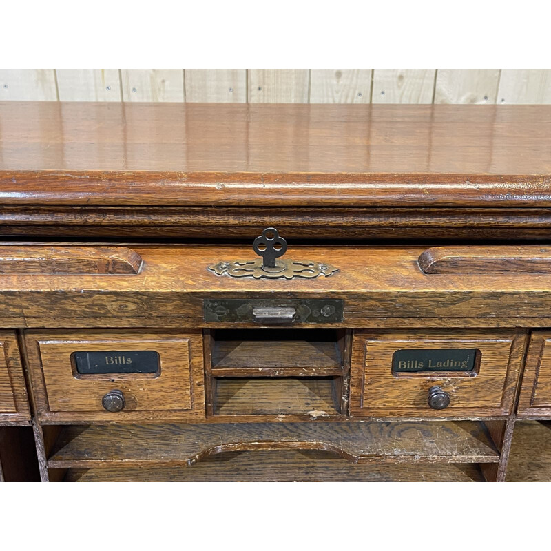 Vintage oak cylinder desk, English 1930