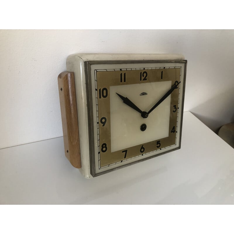 Horloge vintage Prim en bois, Art Déco, Tchécoslovaquie 1950
