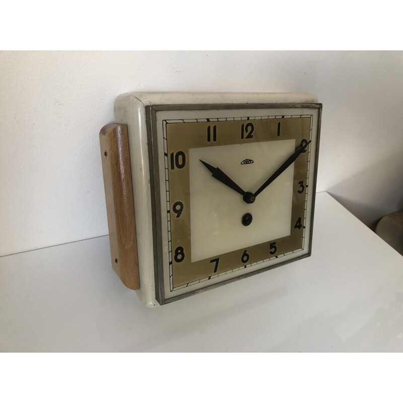 Vintage Prim wooden clock, Art Deco, Czechoslovakia 1950