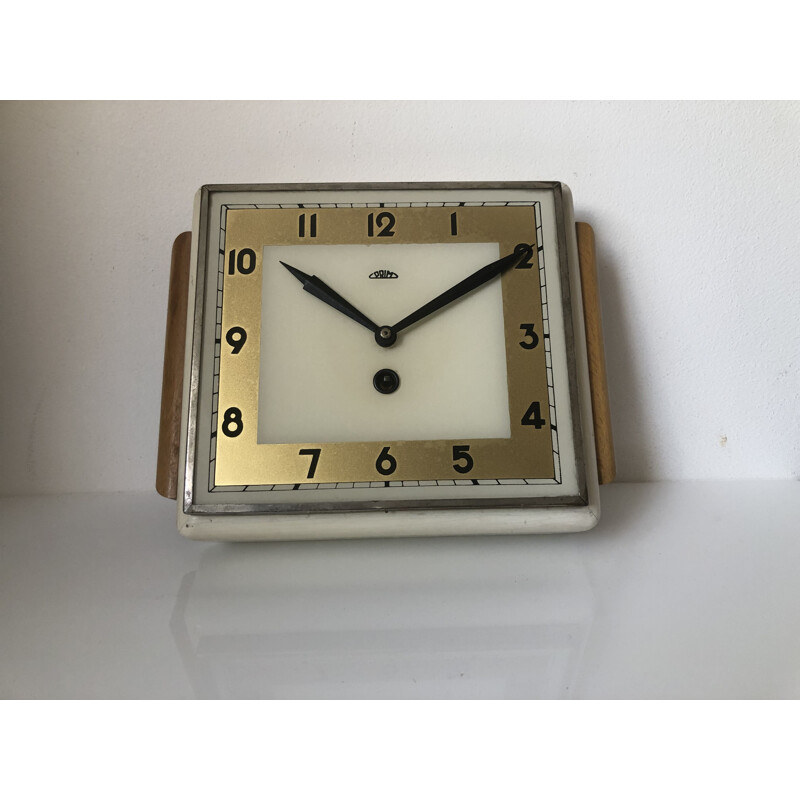 Vintage Prim wooden clock, Art Deco, Czechoslovakia 1950