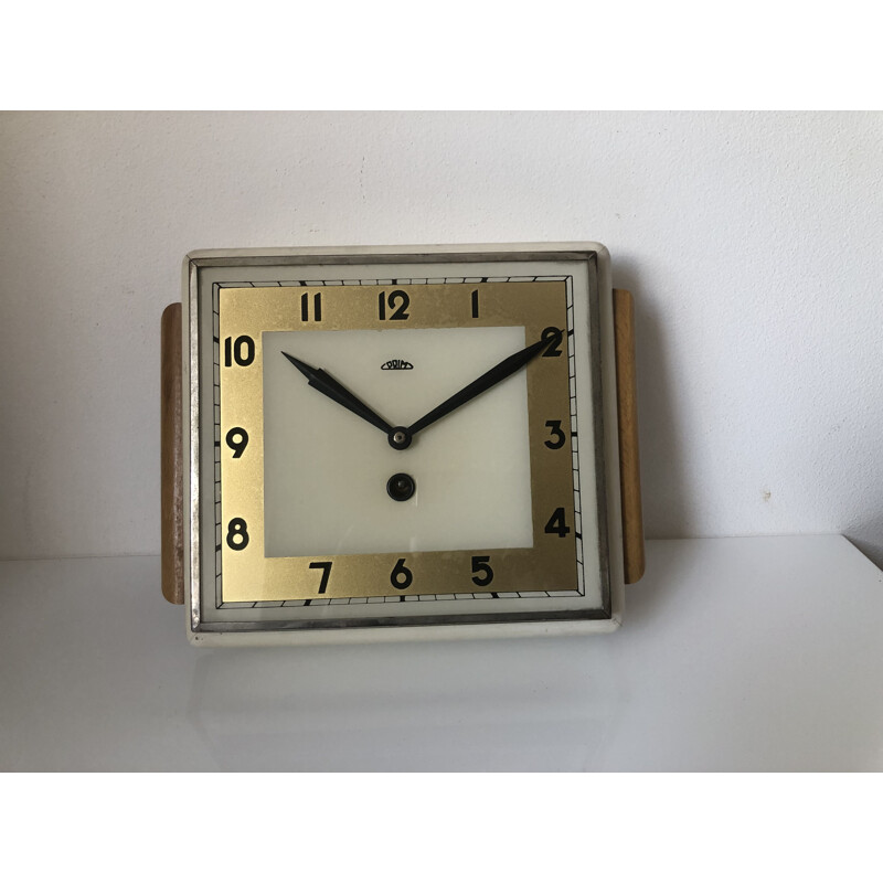Horloge vintage Prim en bois, Art Déco, Tchécoslovaquie 1950