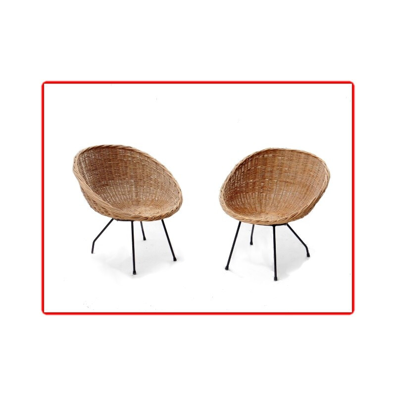  Pair of armchairs "shell" in rattan - 1960s
