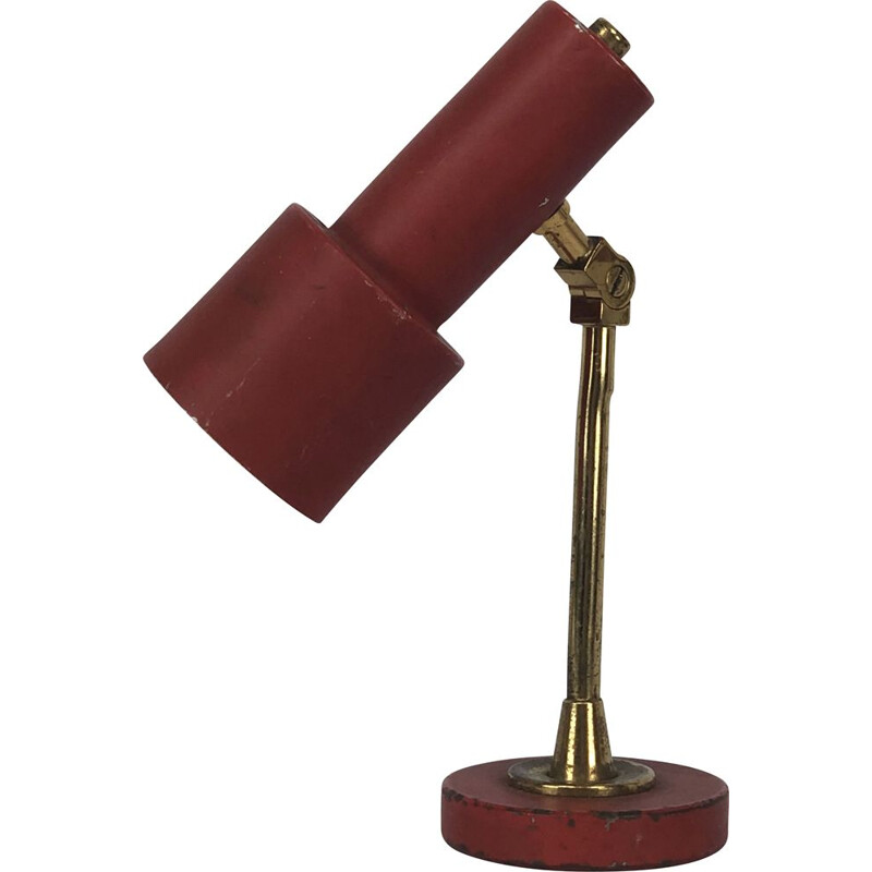 Stilnovo vintage red brass table lamp,1950s