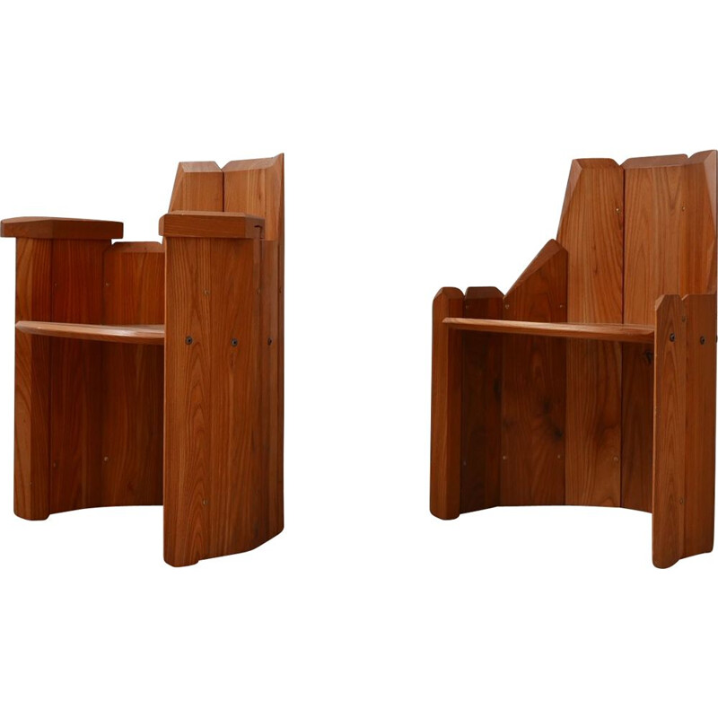 Pareja de sillones de madera de olmo vintage de Pierre Chapo, Francia 2009