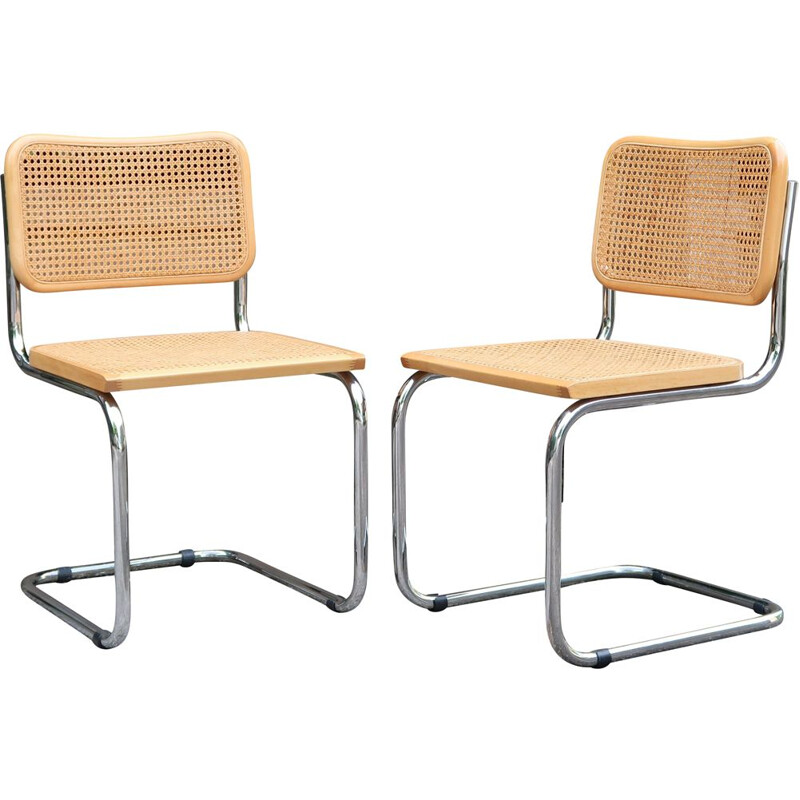 Pair of vintage beech and cane chairs S32 by Marcel Breuer