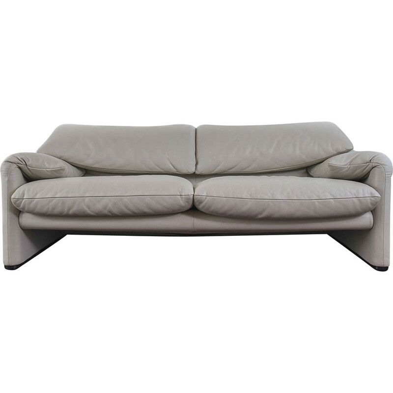 Vintage-Sofa aus grauem Leder Maralunga 67502 von Vico Magistretti für Cassina
